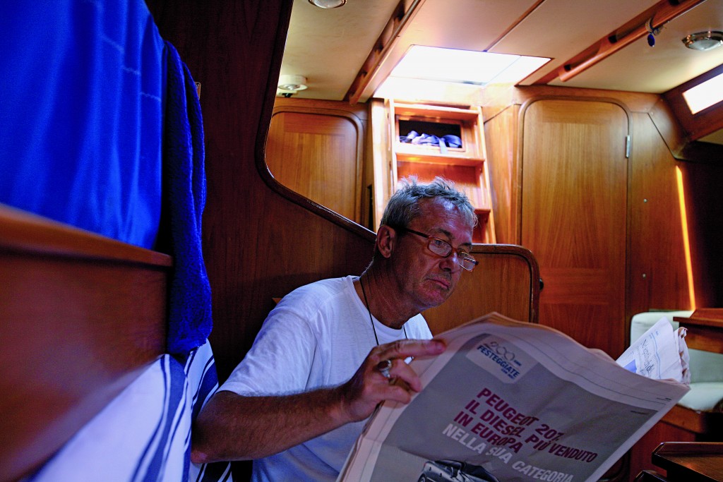 John Porzio relaxes by reading in square