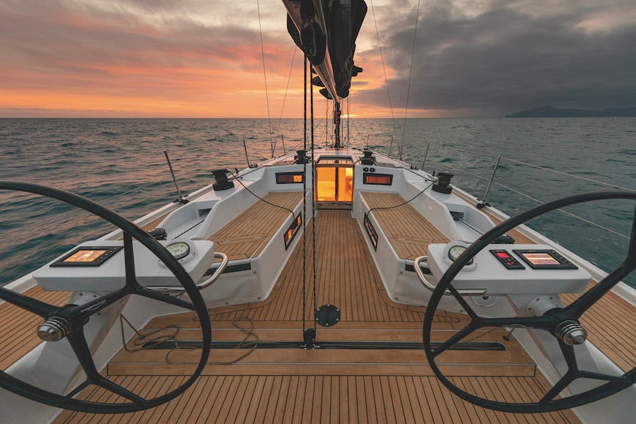 Carbonautica double rudder wheel on the Grand Soleil GS44