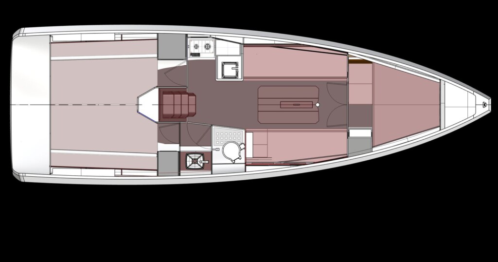 Layout of Maxus 31 in the 3-cabin version with through-bathroom