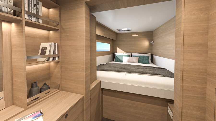 Lagoon 38's forward cabins have beds that are larger than the category standard